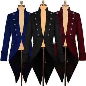 Yeni cadılar bayramı smokin ortaçağ Retro giyim uzun Punk renkli erkek ceket