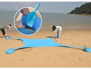Abri de plage facile à installer avec cordons élastiques et ancrage par sacs de sable – Équipement de vacances d'été – Tente de plage pare-soleil - Product Image 6