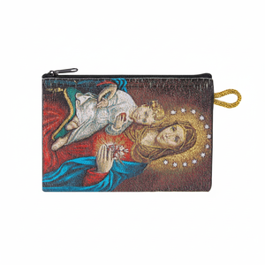 Iconography-cartera tejida con diseño de la Virgen María y el Niño Jesús, bolsa para Rosario - Product Image 2