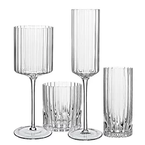 Samyo Wholesale Unique Crystal lace Ribbed square Champagne Goblet glass red white wine glasses set for Wedding gift