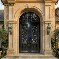 Puerta de Aluminio Estilo Arco con Ventanas Laterales, Aislamiento Térmico, Ignífuga, Insonorizada, Impermeable, Estilo Francés Europeo