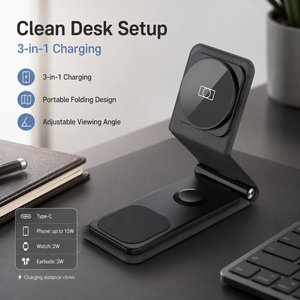 Cargador Inalámbrico Magnético Plegable <span class=keywords><strong>3</strong></span> en 1 Personalizado OEM con Colores de Tela Personalizables para el Mercado Global - Product Image 4