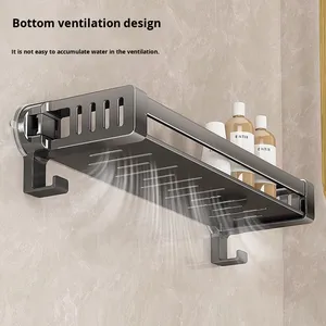 Hiện Đại Duy nhất-tier kim loại treo tường lưu trữ Organizer không-khoan hút cup <span class=keywords><strong>Rack</strong></span> cho phòng tắm nhà vệ sinh washstand vô hình thiết kế - Product Image 4
