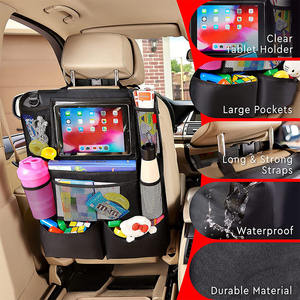 Lot de 2 organiseurs de siège arrière de voiture en tissu avec support tablette tactile, 9 poches, imperméables et pliables, servant également de protège-pieds - Product Image 3