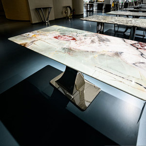 Mesa de Comedor de Mármol Verde <span class=keywords><strong>Diamante</strong></span> Pandora de Lujo Personalizada para Cafetería o Tetería, Piedra Natural con Base de Metal, Muebles para <span class=keywords><strong>Restaurante</strong></span> - Product Image 4
