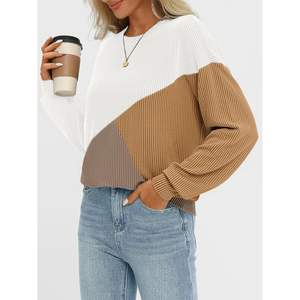 2025 2025 femmes à manches longues col rond haut couleur bloc brodé Logo coupe ample tricoté XL 2XL tailles pour automne printemps - Product Image 5