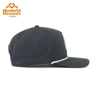 Topi olahraga Golf topi bisbol 5 Panel tali lubang Laser logo kustom tambalan karet tambalan kulit berkualitas tinggi