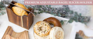 Trancheuse à pain en bois d'acacia, trancheuse à pain réglable, coupe-bagels en bois avec inserts amovibles et rainure de coupe large - Product Image 6