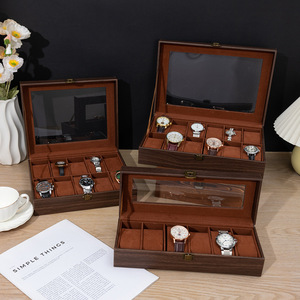 Wooden <b>Watch</b> Box 6 10 12 Slots Glass Top Retro Wood Grain <b>Watch</b> Display <b>Case</b> Luxury Mechanical Wristwatch Storage Organizer Hold - Product Image 4
