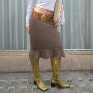 Falda Midi de Punto Estilo Sirena con Encaje y Volantes, Diseño Retro Americano Elegante para Mujer - Product Image 1