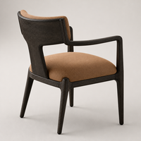 Fauteuil de salle à manger moderne rembourré en tissu beige, structure en bois foncé, style mi-siècle, pour hôtel, restaurant, salle à manger