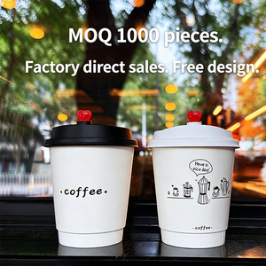 แก้วกาแฟกระดาษสองชั้นแบบใช้แล้วทิ้ง ขนาด 8, 10, 12, 16 ออนซ์ พร้อมฝาปิด สำหรับบรรจุภัณฑ์แบบนำกลับบ้าน  รับทำโลโก้สีตามสั่ง - Product Image 3