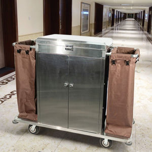 도어 수납 공간 가정부 트롤리가있는 호텔 하우스 키핑 필수 스테인레스 스틸 청소 카트 - Product Image 6