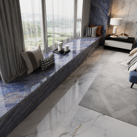 Dalle de porcelaine Artistic Dream Jewel Blue Sintered Stone 1600x3200mm, texture marbre bleu exotique, pour mur d'accentuation intérieur de luxe