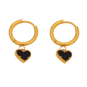 Natural Black Agate Heart Small Ear Ring Design Sense Temperament <strong>Stainless</strong> <strong>Steel</strong> Color-preserving <strong>Jewelry</strong> Women - Product Image 2