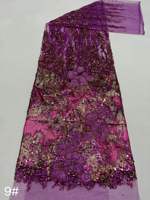 Tela de red de lavanda con bordado floral 3D, lentejuelas doradas y cuentas multicolor en stock, envío rápido, Dubái, Arabia Saudita, EE. UU., Europa, para novias
