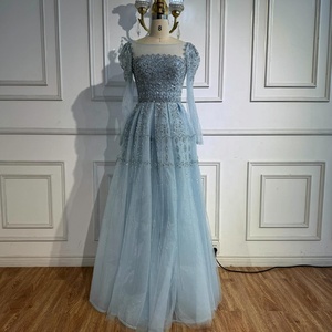Long Sleeve Light Blue Wedding Dress - Elegant & Stylish