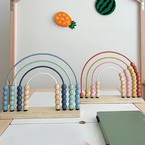 Wooden Abacus Counting Toy Montessori Kids Wooden Pastel Beaded Rainbow Abacus Toy For Toddlers