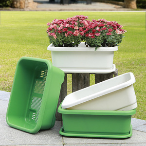 <b>Rectangular</b> Plastic Flower <b>Pot</b> Green Beige Resin Balcony Garden <b>Planting</b> Container Home Use - Product Image 1