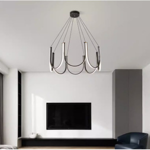 Lámpara de Araña Doble en Forma de U Posmoderna para Sala de Estar, Diseño Nórdico Minimalista, Lámpara Lineal Personalizada para Dormitorio - Product Image 3