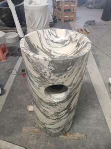 Lavabo a <span class=keywords><strong>colonna</strong></span> italiana in marmo bianco di lusso Arabescato, ideale per il Design del <span class=keywords><strong>bagno</strong></span> di fascia alta - Product Image 4