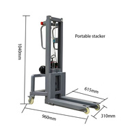 Chariot élévateur compact électrique 300 kg pour ferme, mini transpalette à batterie au plomb et pneus pleins pour affichage LED, système audio et transport de marchandises