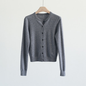 고품질 여성용 크루넥 스웨터 니트 가디건, 무지 원사 캐주얼 스타일 가을 상의 - Product Image 3
