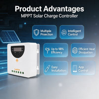 Contrôleur de charge solaire MPPT hors réseau Lumiax 20A 12V/24V, efficacité >99,9%, puissance PV maximale 260W/520W, 100V commun
