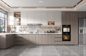 Isola <span class=keywords><strong>per</strong></span> Cucina in Laminato Personalizzata con Rubinetto, <span class=keywords><strong>Mobile</strong></span> Modulare a Parete, <span class=keywords><strong>Dispensa</strong></span>, Armadietti Laccati Grigi in Vendita - Product Image 4