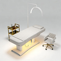 Ensemble de mobilier pour salon de beauté : Lit de massage électrique à 3 moteurs, lit cosmétique réglable pour cils et visage, lit de beauté électrique hydraulique