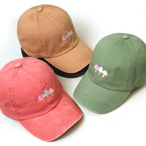 100% cotton washed Mushroom Embroidered casual dad hat with logo custom fashion baseball cap
