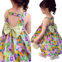 Robe d'été ample pour petite fille, style vintage, à fleurs aquarelle, avec volants, nœud surdimensionné, dos ouvert, longueur genou, tenue décontractée ODM