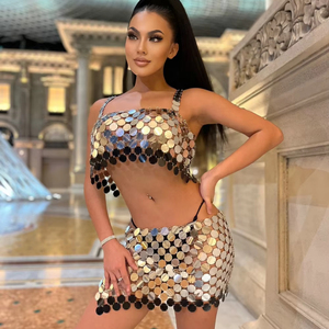 Nouveauté Sexy Nightclub Color Matching Sequin Outerwear Vest Suit Set - Product Image 1