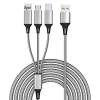 Nylon trenzado 3 en 1 Cargador de teléfono universal Carga rápida Tipo-C Micro USB Cable de 8 pines