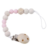 Chaîne de sucette en silicone et perles de bois, attache-sucette anti-perte et anti-chute pour bébé, support de sucette et anneau de dentition