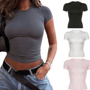 T-shirt à manches longues pour femme avec logo personnalisé, col rond en tricot patchwork, respirant, écologique, anti-UV, coupe ajustée, décontracté - Product Image 1