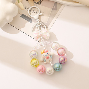 Porte-clés DIY en perles, lanière de téléphone en pompon duveteux, porte-clés lumineux animal de dessin animé, acrylique écologique pour filles, cadeau mignon Kawaii - Product Image 4