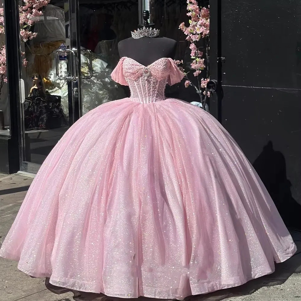 pink princess dresses for quinceaneras Light Pink Ball Gown Quinceanera Dress, Sweetheart Neck, Crystal Beaded Bow, Lace-Up Backless, Sleeveless Tulle, Chapel Train, Built-In Bra, Modern