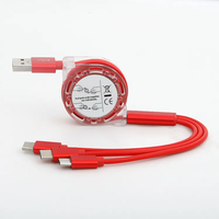 Cable USB 3 en 1 para Teléfono, Cables de Carga y Datos, Carga Rápida de 3A, Tipo-C, Cable USB Retráctil 3 en 1 para Teléfono Móvil Android