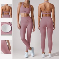 Ensemble de yoga pour femmes avec logo personnalisé, tenue de sport 2 pièces, leggings de yoga taille haute avec soutien-gorge de sport, vêtements de fitness pour femmes