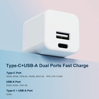 Pengisi daya logo kustom GaN PPS 33W PD 30W USB-A + USB-C pengisi daya dinding dua port adaptor perjalanan untuk Samsung untuk Iphone