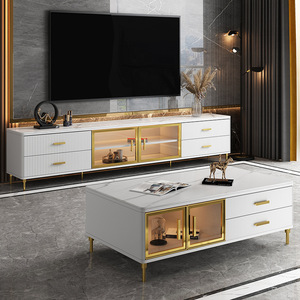 <span class=keywords><strong>Mueble</strong></span> de <span class=keywords><strong>TV</strong></span> Moderno y Lujoso para Sala de Estar con Almacenamiento, 2 m, Madera y Placa de Roca, Patas de Metal Dorado, <span class=keywords><strong>Mueble</strong></span> de Entretenimiento Duradero para el Hogar y Hoteles - Product Image 1