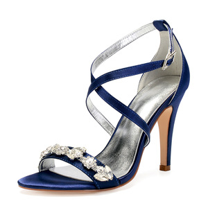 S5748F 2023 di alta qualità con una sola parola sottile moda femminile scarpe <span class=keywords><strong>da</strong></span> sposa con tacco alto strass blu 10 cm - Product Image 3