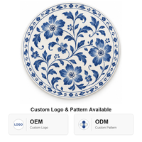 Sous-verre en céramique rond 10,8 cm, motif floral bleu et blanc, impression UV émaillée, base en liège, pour décoration de table basse, cadeau