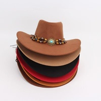 Sombrero Vaquero Occidental de Verano, Estilo Étnico, de Ala Ancha, Protección Solar para Exteriores, Poliéster/Algodón, Unisex, para Adultos, Talla 58-60CM