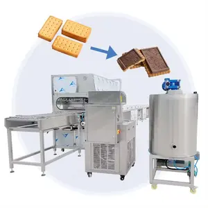 Chocolate Donut Dposit Enrobe Machine With Cooling Device Cake Wafer Biscuit Chocolate Coating Production Line