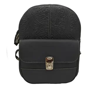 Fana Karolina <b>Black</b> Chiseled Cowhide <b>Backpack</b> 5L Unisex Daily Use Arcuate Shoulder Strap - Product Image 5