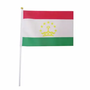 Gratis Verzending Tadzjikistan Vlag 14X21Cm Polyester Tafel Vlaggen Met Pole Vliegende Land Hand Zwaaien Stick Tajik Hand vlaggen