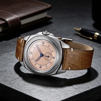 Montre mécanique pour homme, mouvement automatique Seagull de luxe 41 mm, petite aiguille à 6 heures, verre minéral, logo personnalisé, bracelet en cuir, montre pilote