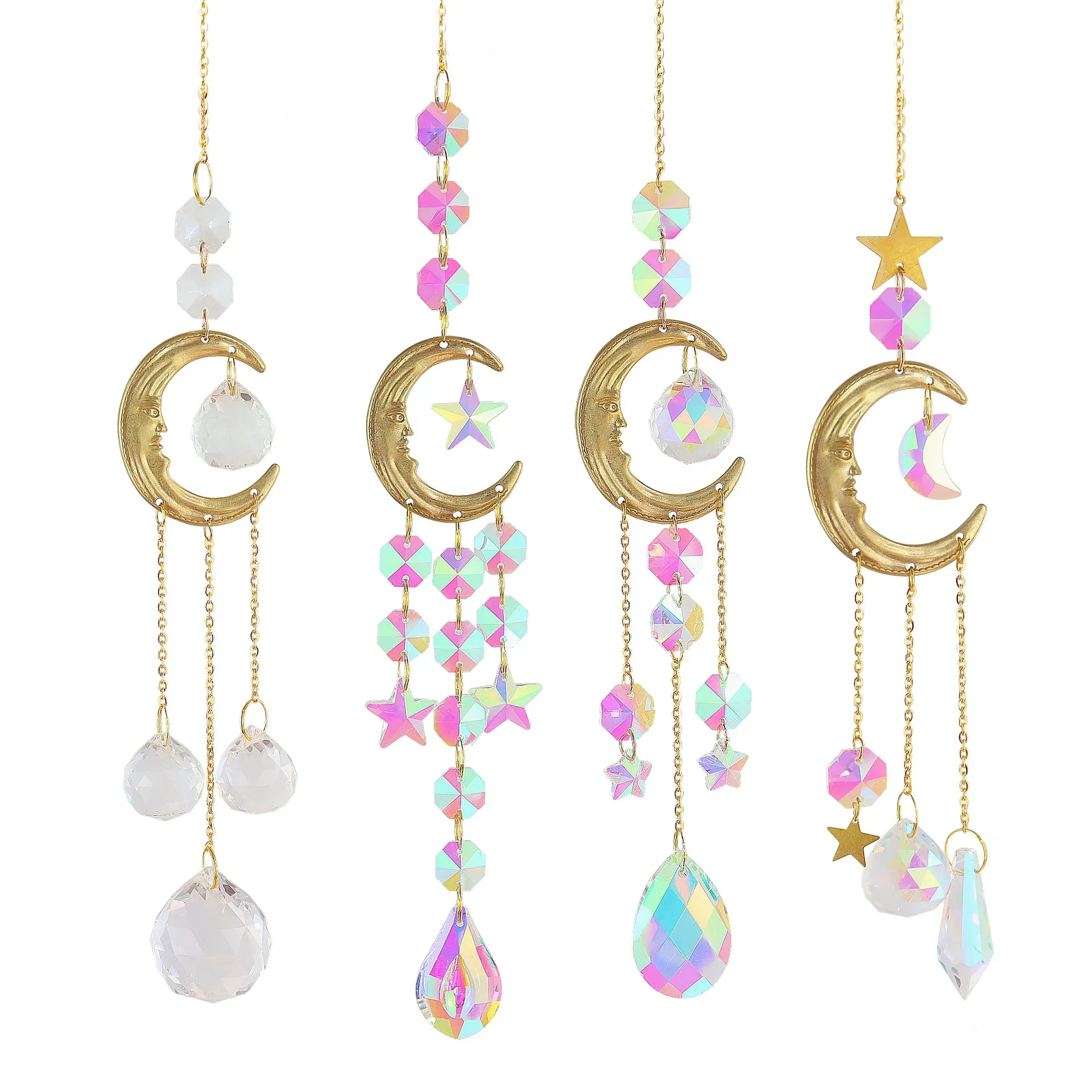 Venta al por mayor de cuarzo alto K9 Crystal Sun Catchers Pulido Feng Shui Estilo Luna y Sun Chime Love-Themed Hanging Suncatcher